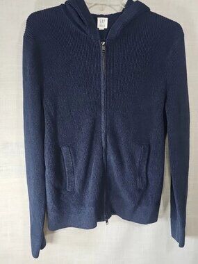 Men's Gap Navy Blue Ribbed Hooded Full Zip Cardigan-Medium